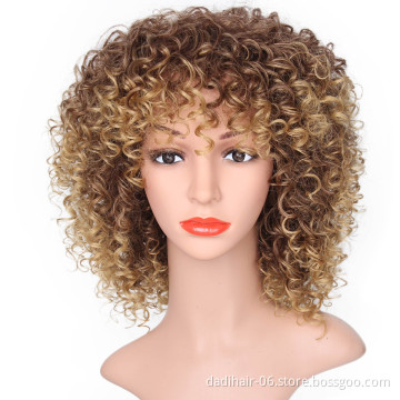 synthetic hair CURLY wig, blond color natural look wig